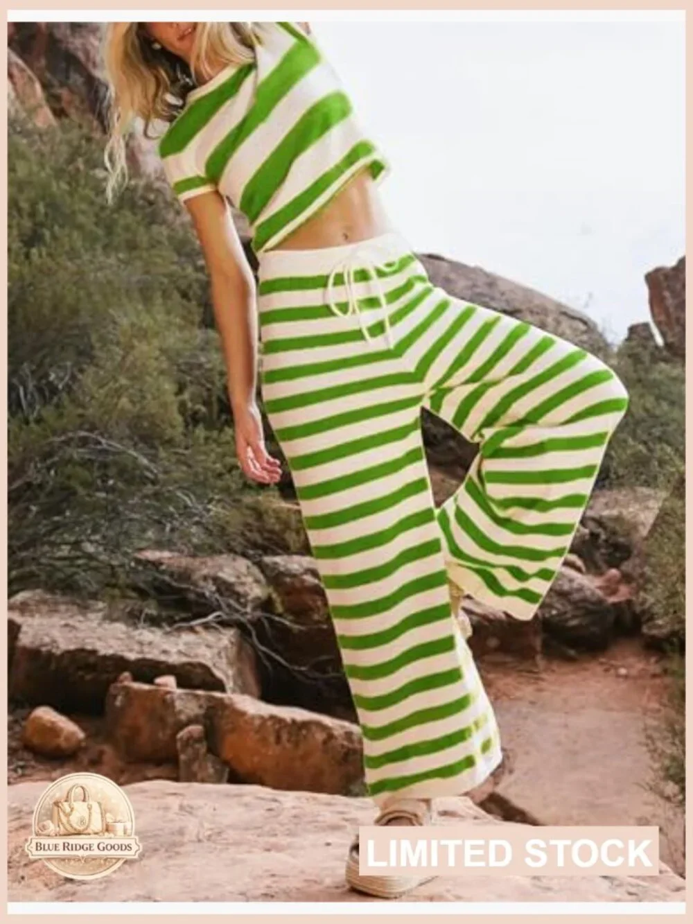 Two Piece Striped Lounge Set Crop Top Wide Leg Pants Knit Matching Sets Y2K